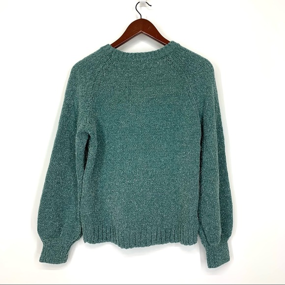 H&M Seafoam Green Silver Metallic Fleck Crewneck Chenille Sweater New Nwt Small - Picture 2 of 9